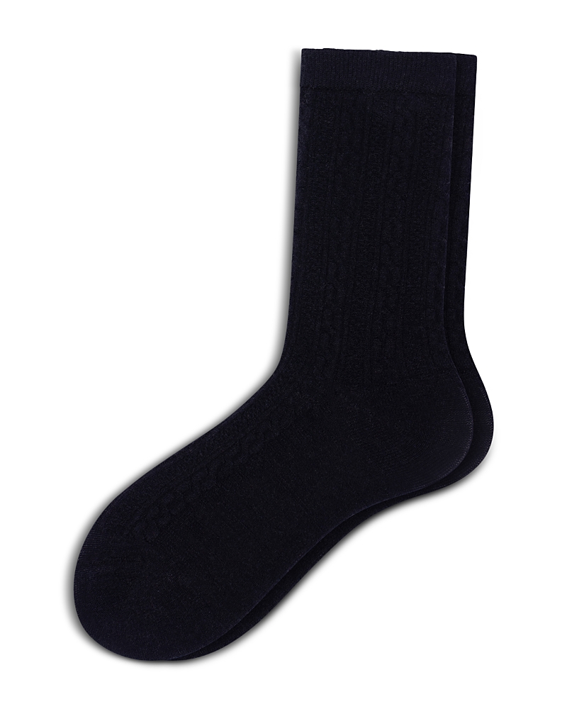 Hue Ribbed Cable Crew Socks In Black