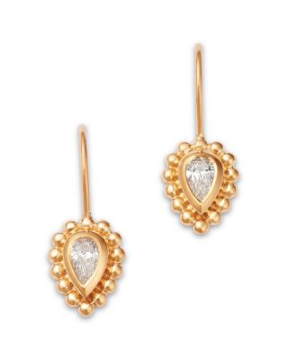 14K Yellow Gold Diamond Bezel Beaded Drop Earrings, 0.38 tcw