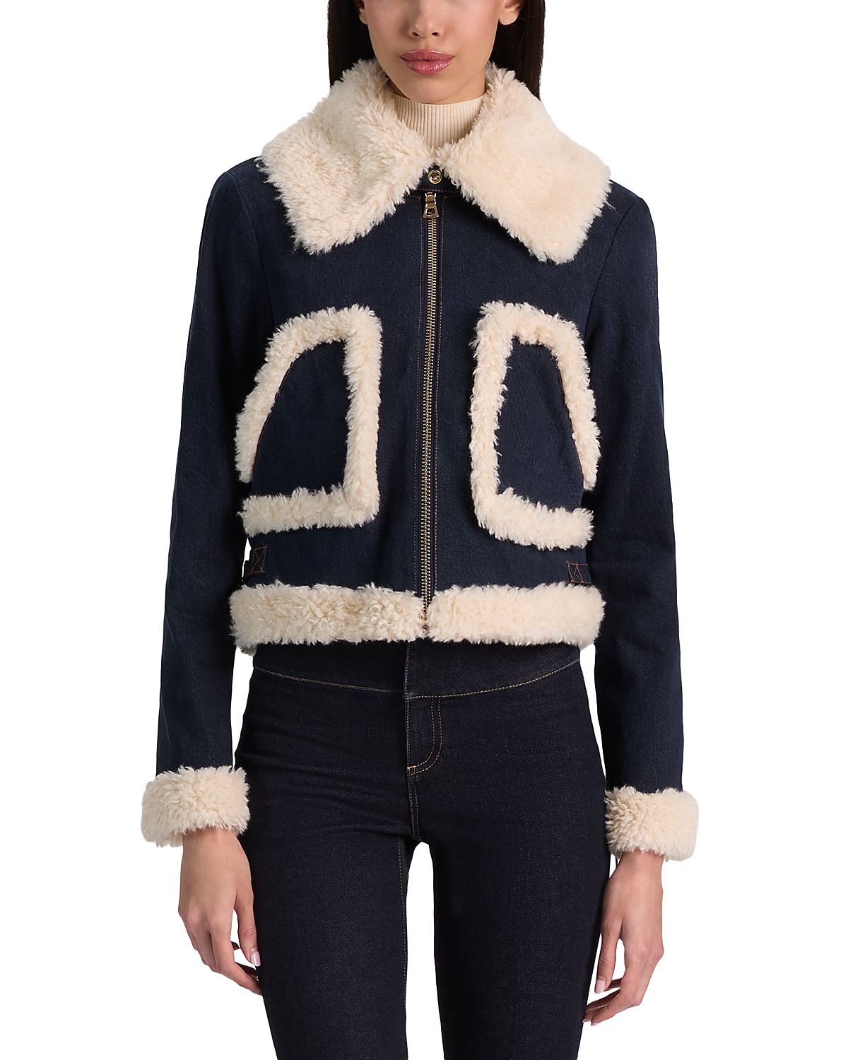Alice and Olivia Isaiah Denim Aviator Jacket