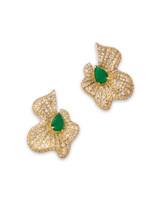 Diamond & Emerald Statement Earrings in 14K Yellow Gold
