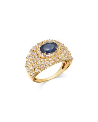 Diamond & Sapphire Statement Ring in 14K Yellow Gold