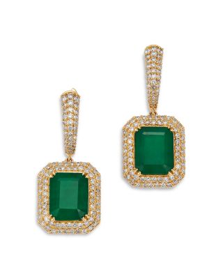 Diamond & Emerald Earrings in 14K Yellow Gold