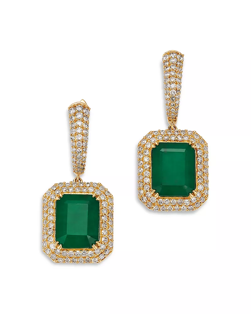 Bloomingdale's Fine Collection Diamond & Emerald Earrings in 14K Yellow Gold