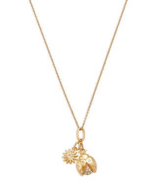 Bloomingdale's Fine Collection Diamond Ladybug & Flower Pendant Necklace in 14K Yellow Gold, 0.07 tcw