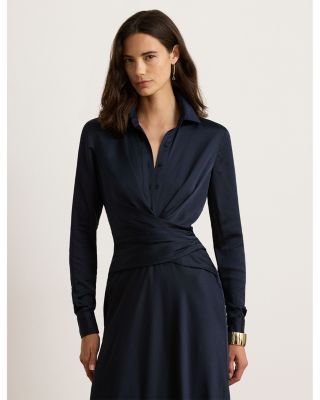 Pleated Button Up Charmeuse Gown - thumbnail 3