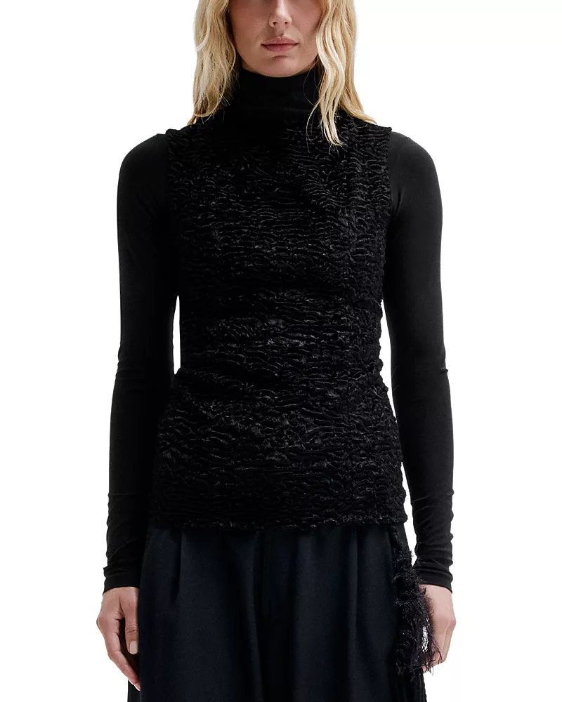 Darkpark Faux Fur Mixed Media Top
