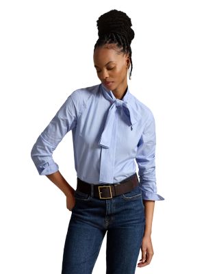 Slim Fit Cotton Tie-Neck Shirt