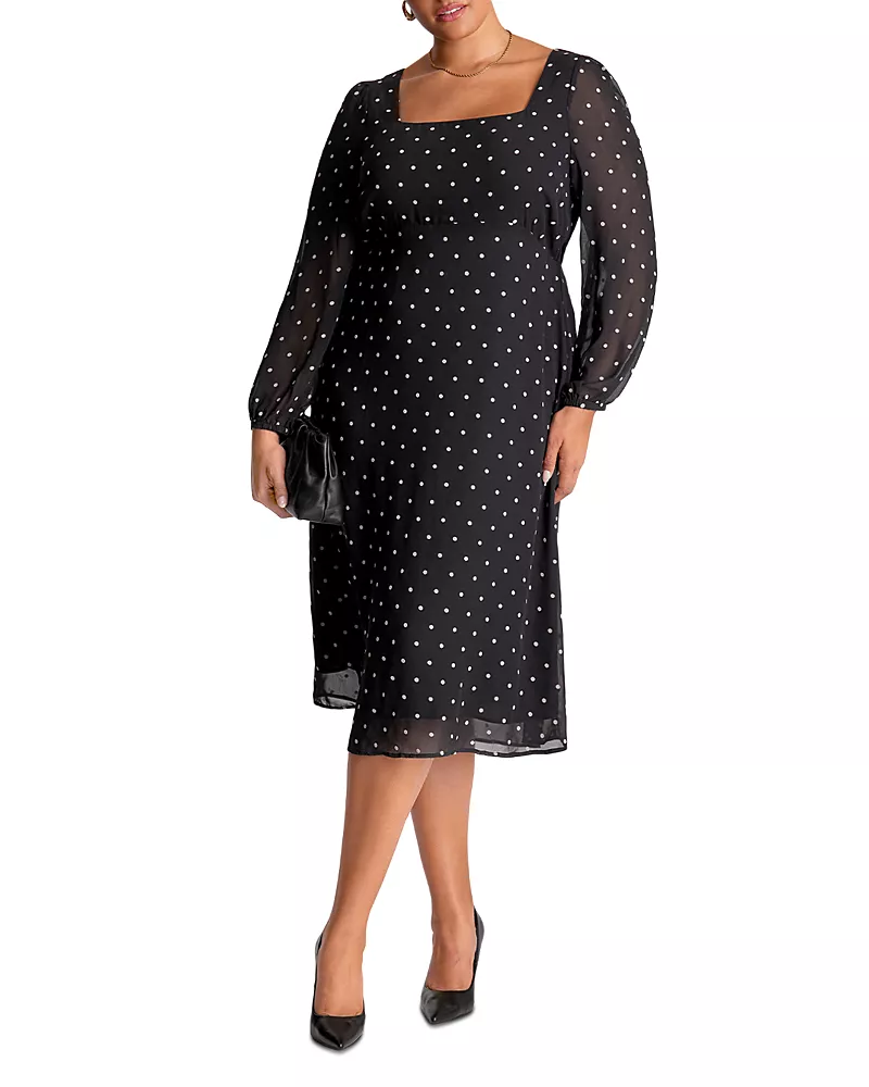Estelle Plus Sable Printed Square Neck Midi Dress