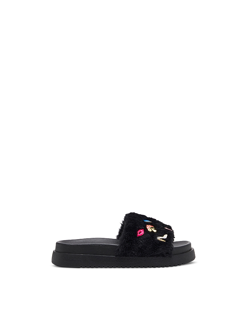 Steve Madden Girls' Dumbo Faux Fur Embellished Slides Little Kid, Big Kid