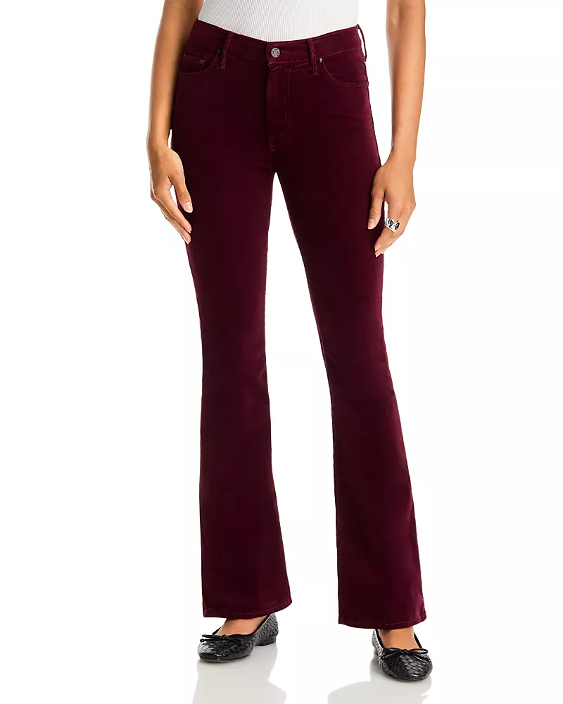 Mother The Weekender Corduroy Mid Rise Flare Jeans in Port Royal