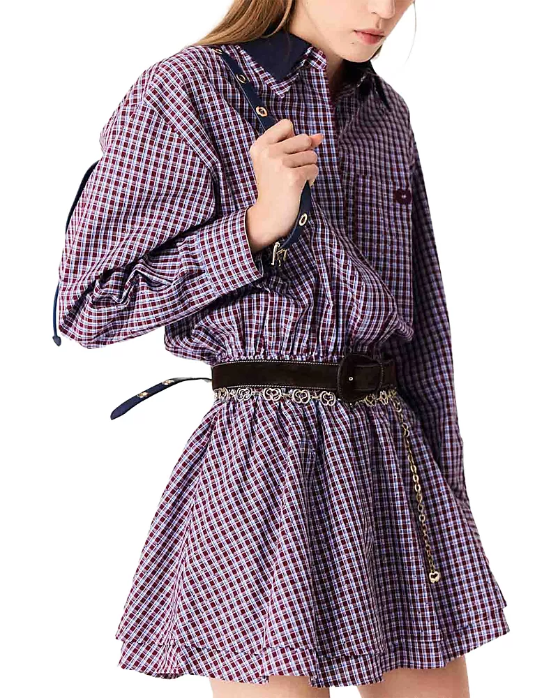 Maje Ritilona Cotton Check Rhinestone Dress