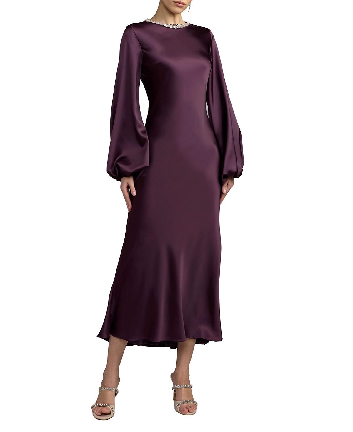 Mac Duggal High Neck Long Sleeve Crystal Detail Dress