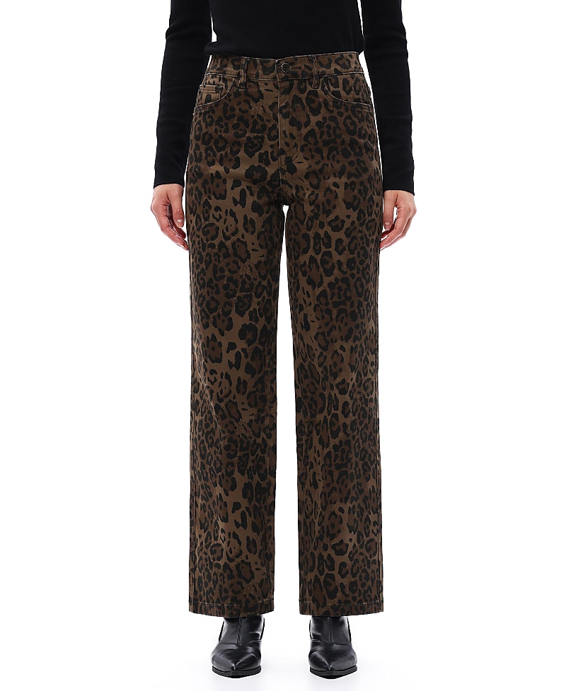 Bayeas Leopard Print High Rise Relaxed Straight Denim Jeans in Coffee