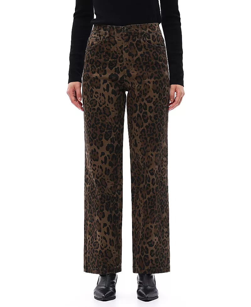 Bayeas Leopard Print High Rise Relaxed Straight Denim Jeans in Coffee