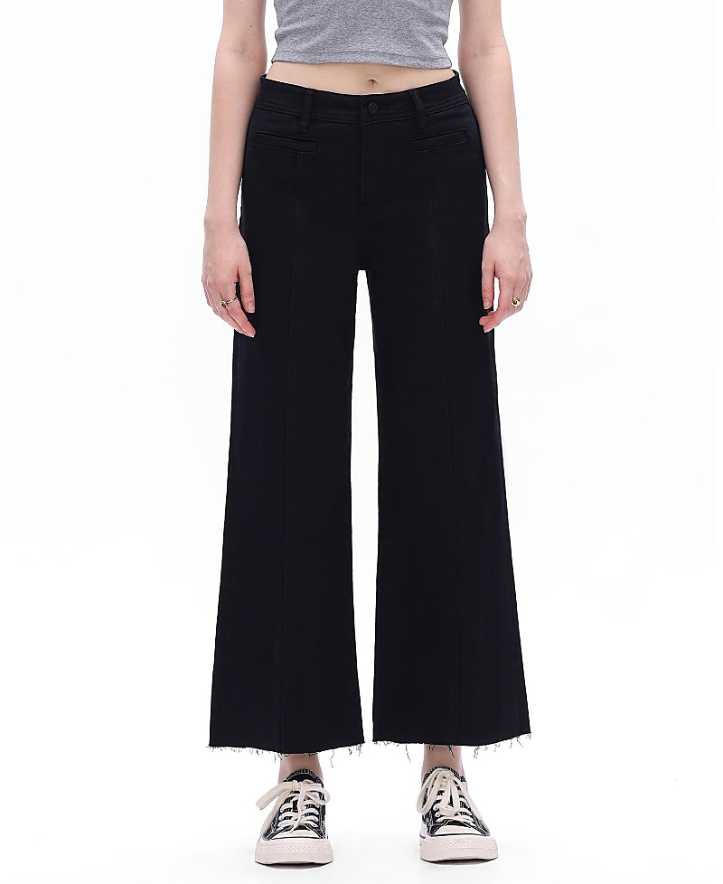 Bayeas High Rise Wide Leg Vertical Front Seam Raw Hem Denim Jeans in Black