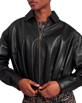 Adfabi Drape Detail Leather Bomber Jacket