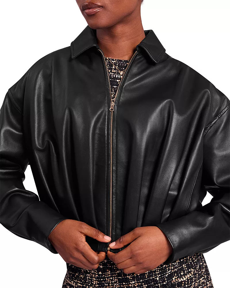Ted Baker Adfabi Drape Detail Leather Bomber Jacket