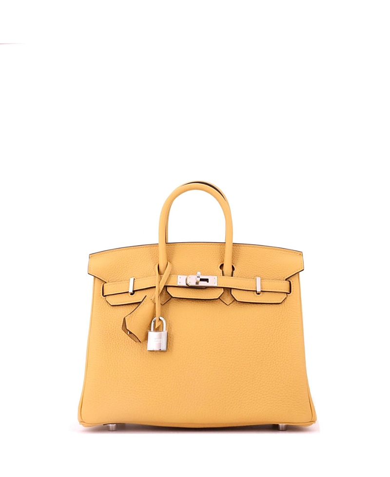 Pre-Owned HERMES Birkin 25 Handbag Yellow Togo with Palladium Hardware