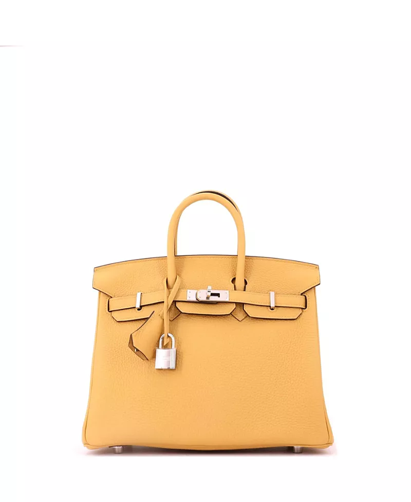 Pre-Owned HERMES Birkin 25 Handbag Yellow Togo with Palladium Hardware