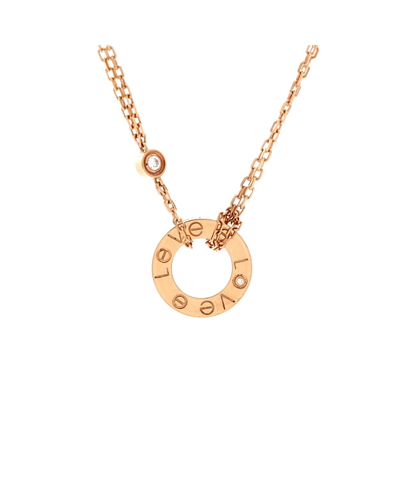 Pre-owned Pre-owned Cartier Cartier 2 Diamonds Love Pendant Necklace 18k Rose Gold And Diamonds, 16.75 In Pink