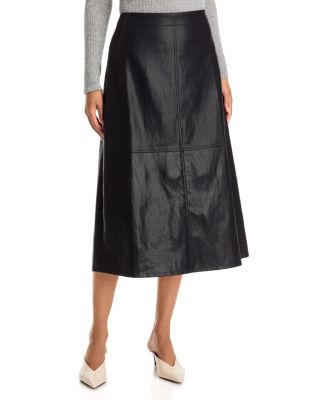 Faux Leather Seamed Midi Skirt
