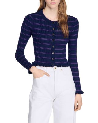Reanne Ruffled Striped Knit Cardigan