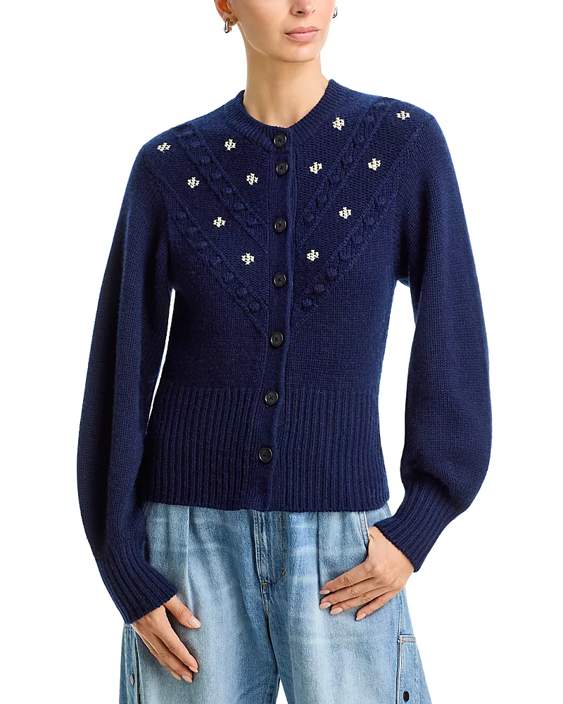 Guest in Residence Wool & Cashmere Snowflake Sculpted Cardigan Sweater