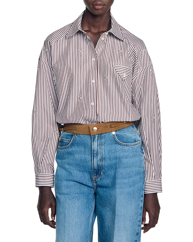 Sandro Brendana Oversized Rhinestone Embellished Shirt