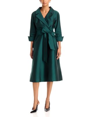 Taffeta Notch Collar Belted Shirt Dress