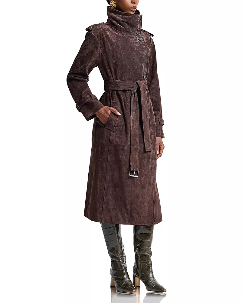 Avec Les Filles Suede Belted Trench Coat