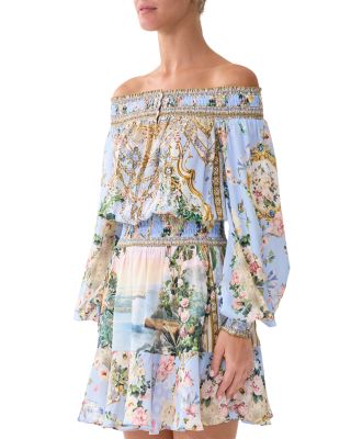 Silk Printed Off-the-Shoulder Dress