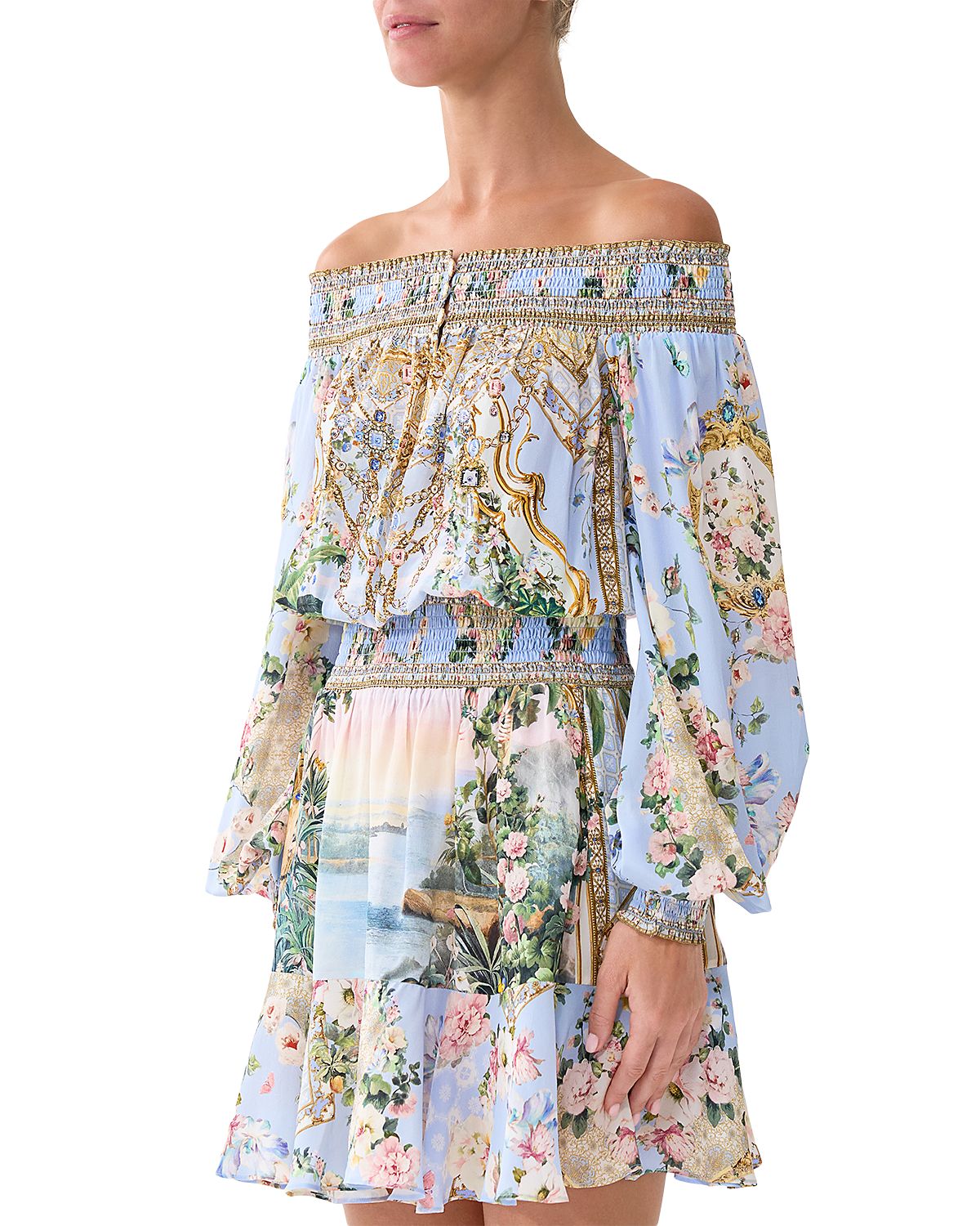 Camilla Silk Printed Off-the-Shoulder Dress