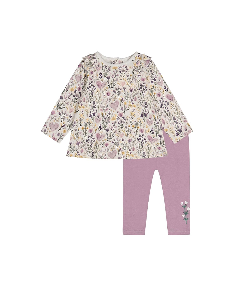 Deux par Deux Girls' Organic Cotton Heart Ruffle Pants and Top Set - Baby