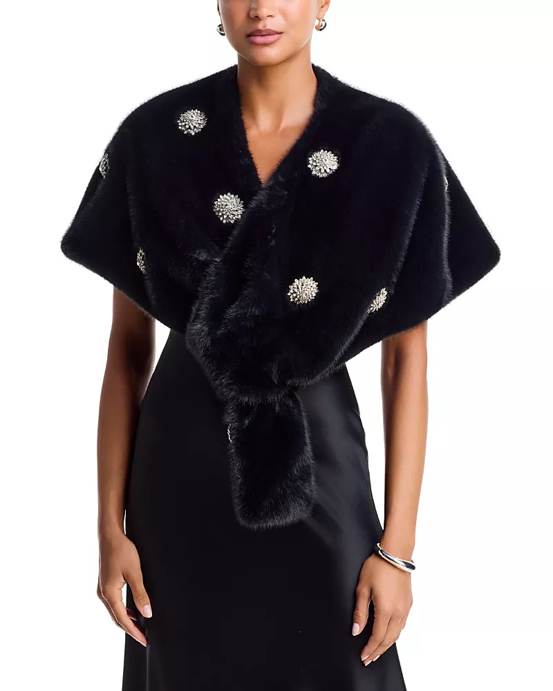 Cinq a Sept Rhinestone Dahlia Gianella Faux Fur Stole