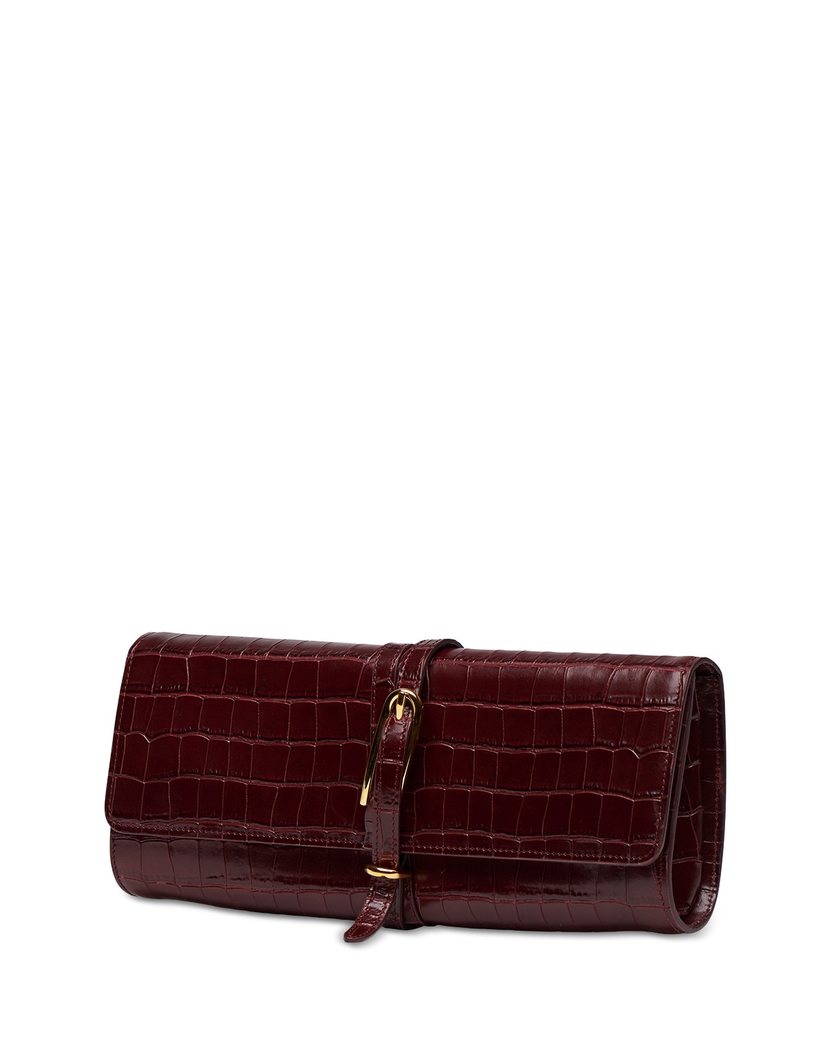 Belted Croc Embossed Leather Clutch