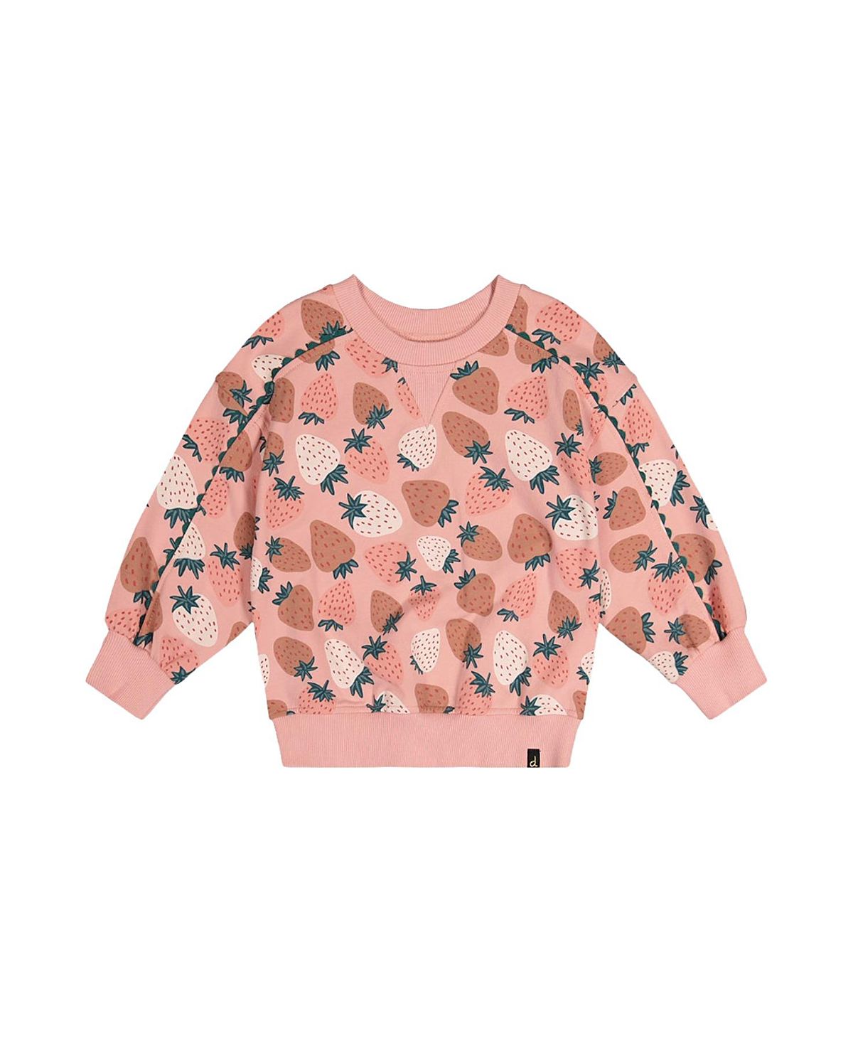 Deux par Deux Girls' French Terry Strawberry Print Sweatshirt - Little Kid