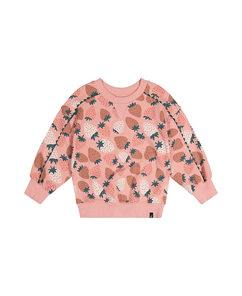 Deux par Deux Girls' French Terry Strawberry Print Sweatshirt - Little Kid