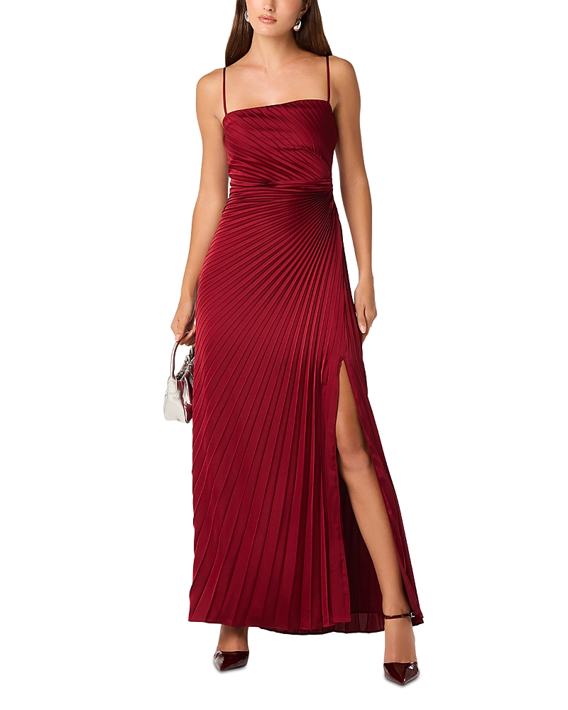 Astr the Label Paulette Pleated Satin Maxi Dress
