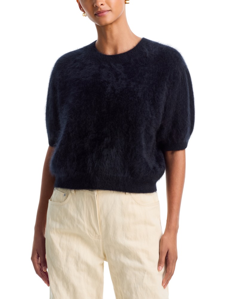 Lisa Yang Juniper Cashmere Round Neck Sweater in Black Brushed