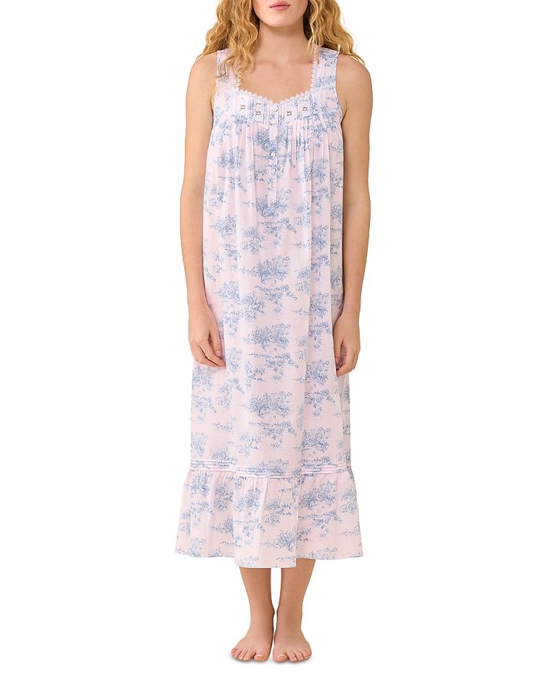 Eileen West The Eileen Cotton Woven Lawn Ballet Nightgown In Pink/pinkblue