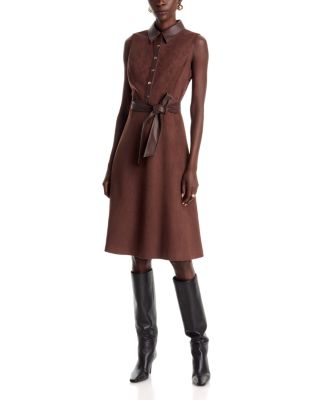 Faux Suede Collared Midi Dress