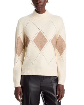 Mock Neck Pointelle Argyle Sweater