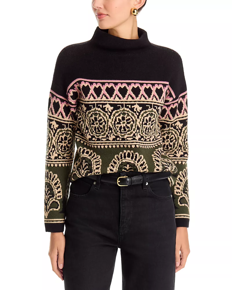 T Tahari Funnel Neck Jacquard Sweater