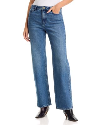 Cotton High Rise Straight Jeans in Dusk Blue Wash