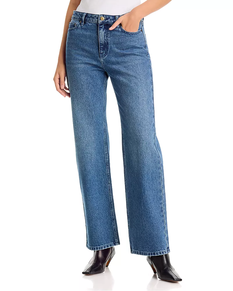 Michael Kors Cotton High Rise Straight Jeans in Dusk Blue Wash
