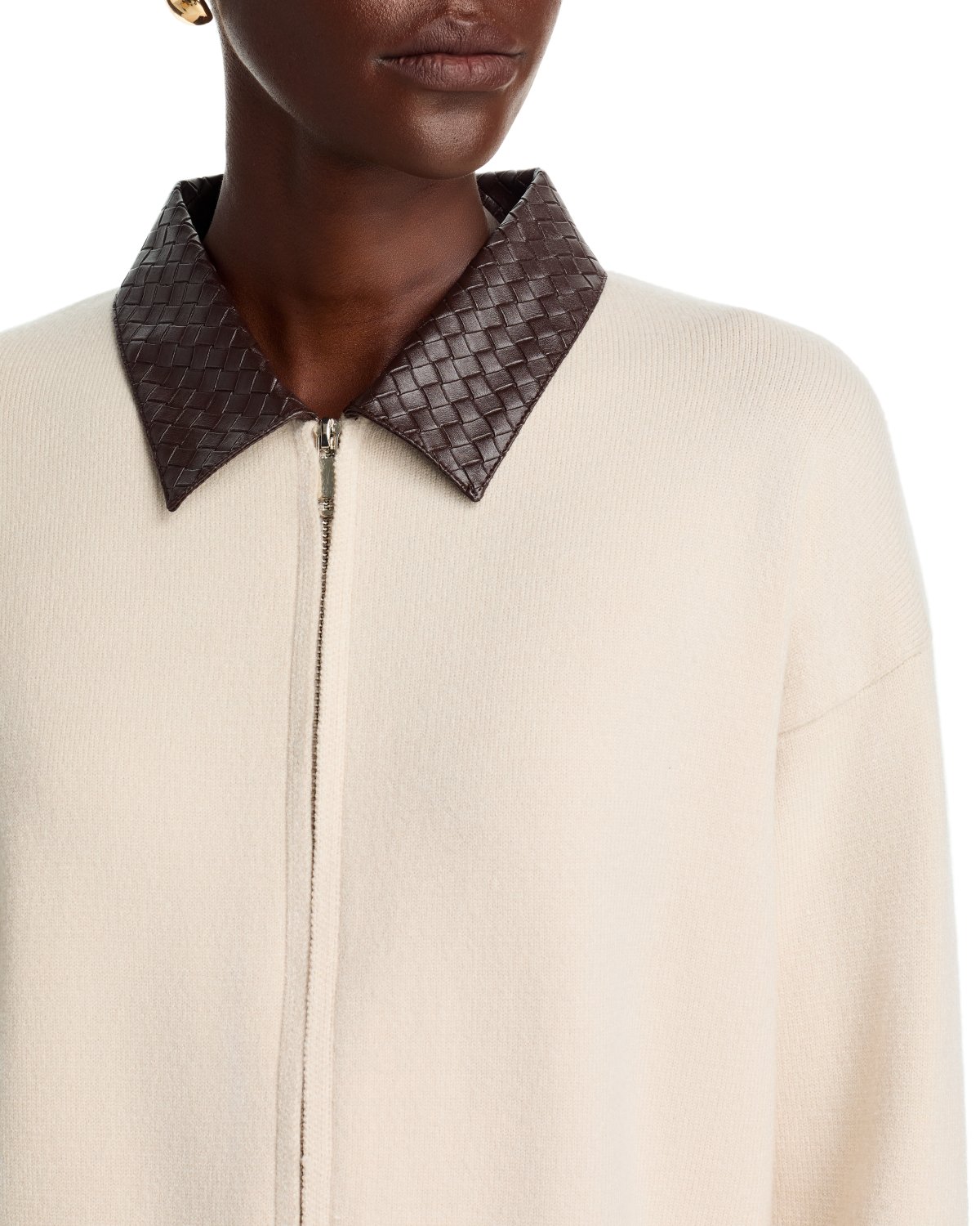 Faux Leather Collar Zip Front Jacket
