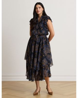 Crinkle Georgette Tie Neck Midi Dress - thumbnail 7