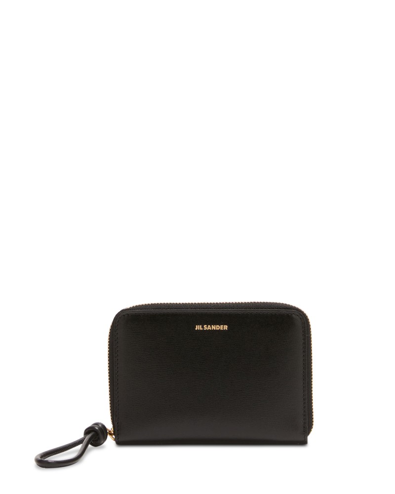 Jil Sander Giro Leather Zip Around Wallet in Black