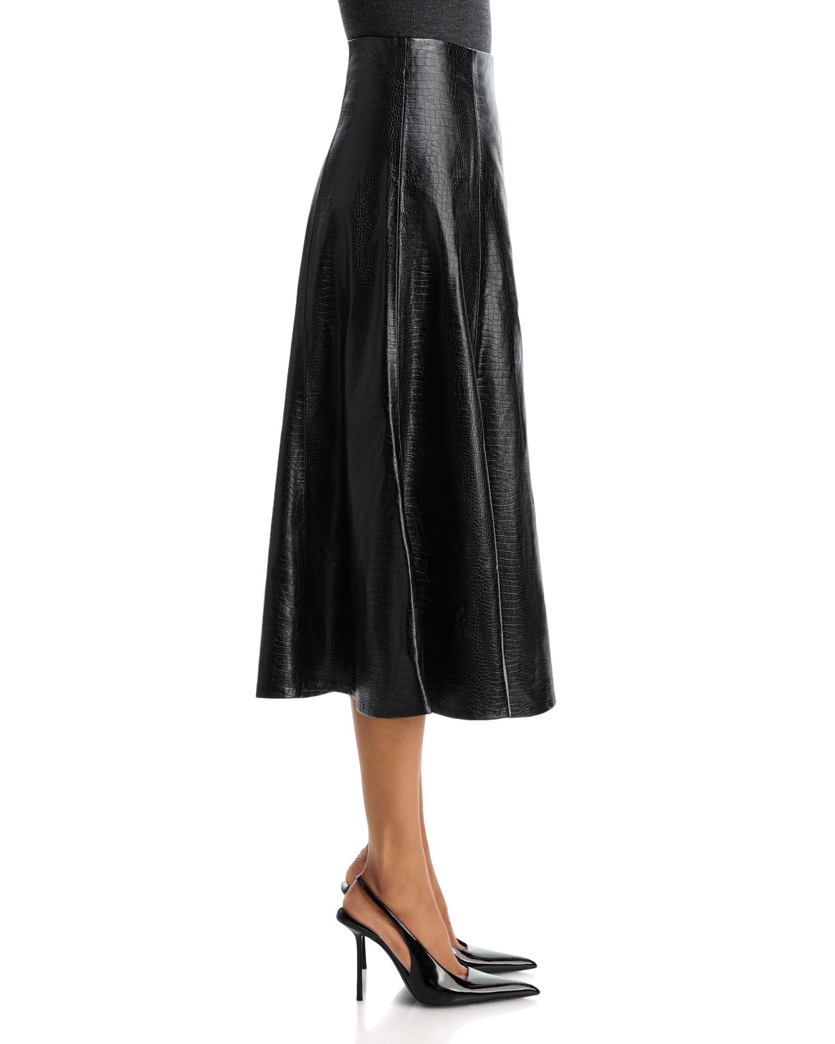 Croc Embossed Faux Leather Midi Skirt - Exclusive thumbnail 3