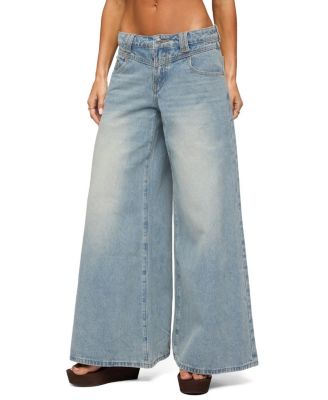 Stitched Low Rise Wide Leg Jeans